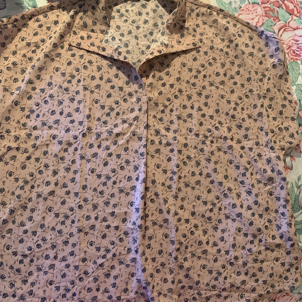 Timesom Floral Short-Sleeve Shirt - Beige with Navy Print Size XXL